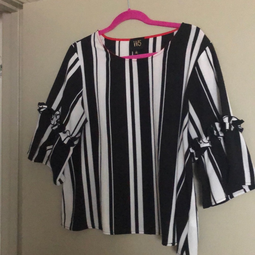 Black and white striped ruffle blouse